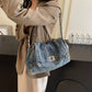 Vintage Denim Schoudertas met Kettingriem en Draaisluiting