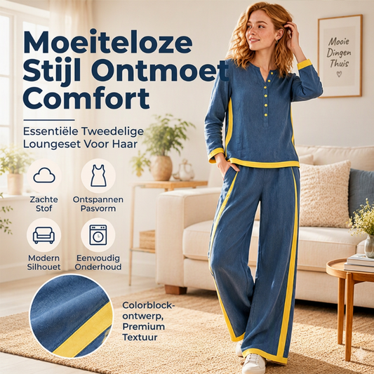 2-Delige Lounge Set met Contrastdetails en Wijde Pijpen