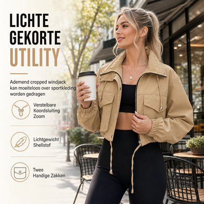 Lichtgewicht Cropped Utility Jas met Trekkoord en Zakken