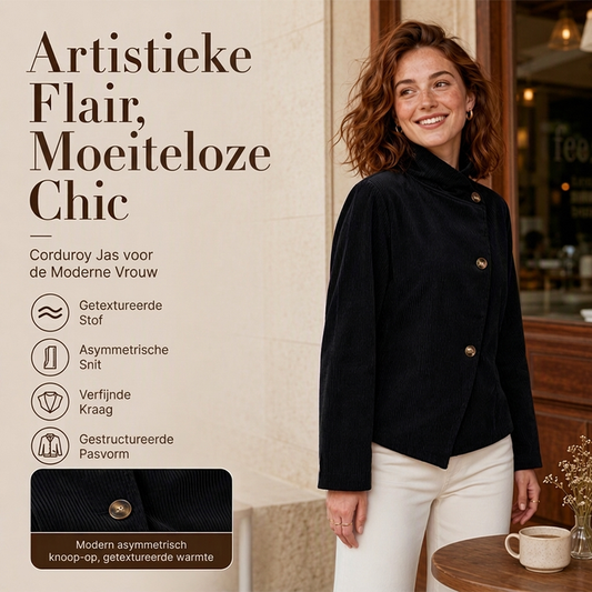 Asymmetrisch Corduroy Jasje met Opstaande Kraag en Knoopsluiting