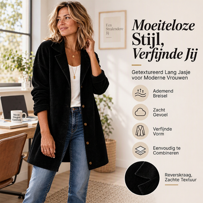 Lange Corduroy Blazerjas met Reverskraag en Knoopsluiting