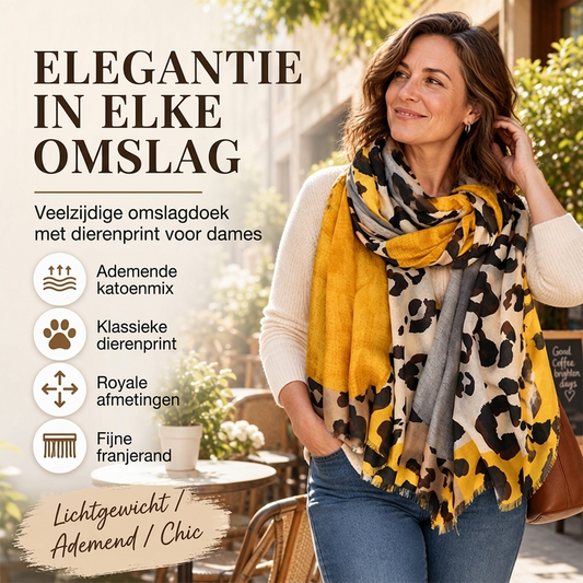 Elegante Sjaal met Luipaardprint en Franjes