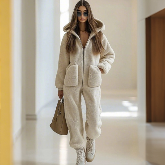 Zachte Teddy Jumpsuit met Capuchon en Ritssluiting