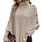 Kabelgebreide Poncho Trui met Col en Decoratieve Knopen