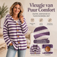 Gestreepte Gebreide Cardigan met Capuchon en Knoopsluiting