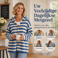Gestreepte Gebreide Cardigan met Capuchon en Knoopsluiting