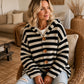 Gestreepte Gebreide Cardigan met Capuchon en Knoopsluiting