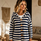 Gestreepte Gebreide Cardigan met Capuchon en Knoopsluiting