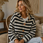 Gestreepte Gebreide Cardigan met Capuchon en Knoopsluiting