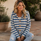 Gestreepte Gebreide Cardigan met Capuchon en Knoopsluiting
