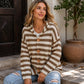 Gestreepte Gebreide Cardigan met Capuchon en Knoopsluiting