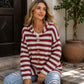 Gestreepte Gebreide Cardigan met Capuchon en Knoopsluiting