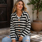 Gestreepte Gebreide Cardigan met Capuchon en Knoopsluiting