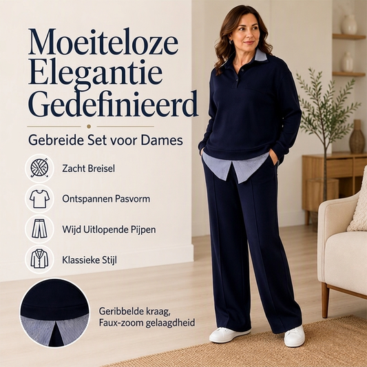 Elegante 2-Delige Gebreide Set met Gelaagde Look en Wijde Pijpen