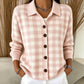 Oversized Geruite Gebreide Cardigan met Kraag en Knoopsluiting
