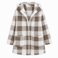 Warme Geruite Teddy Jas met Capuchon, Knoopsluiting en Zakken