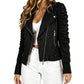 Elegante Suède Bikerjas met Asymmetrische Ritssluiting