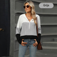 Gebreide hoodie met halve rits en colourblock design