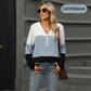 Gebreide hoodie met halve rits en colourblock design