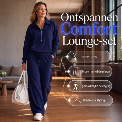 Tweedelige loungeset met halve rits en wijde broek