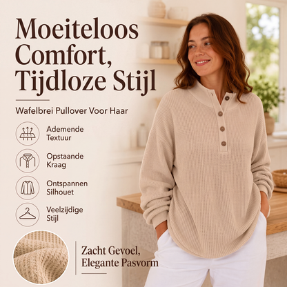 Gebreide pullover met opstaande kraag en knoopdetails