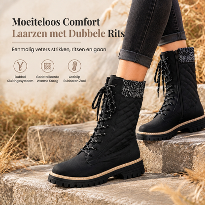 Warme Gewatteerde Dames Veterboots met Zijrits en Antislipzool
