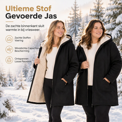 Lange winterjas met zachte teddyvoering en capuchon