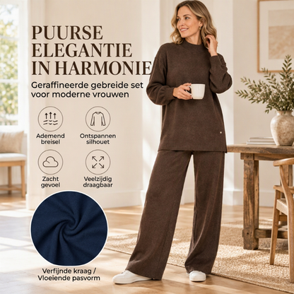 Tweedelige gebreide set met wijde broek voor dames