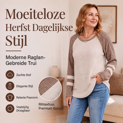 Damestrui met Raglanmouwen Geribde Textuur en Contrasterende Kleuren