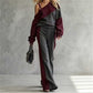 Casual Tweedelige Dames Set met Colorblock Sweater en Wijde Pantalon