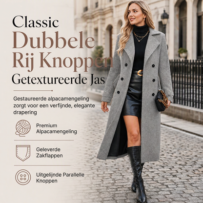 Lange Damesmantel met Dubbele Knoopsluiting