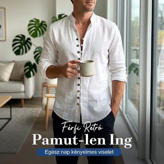 👔 Férfi Retro Pamut-Len Ing: Légáteresztő Kényelem és Klasszikus Stílus – Raktáron! 🌿