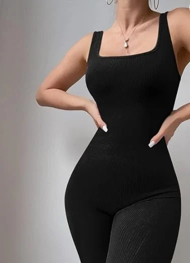 Varrat nélküli négyzet alakú nyakú egyrészes sport jumpsuit